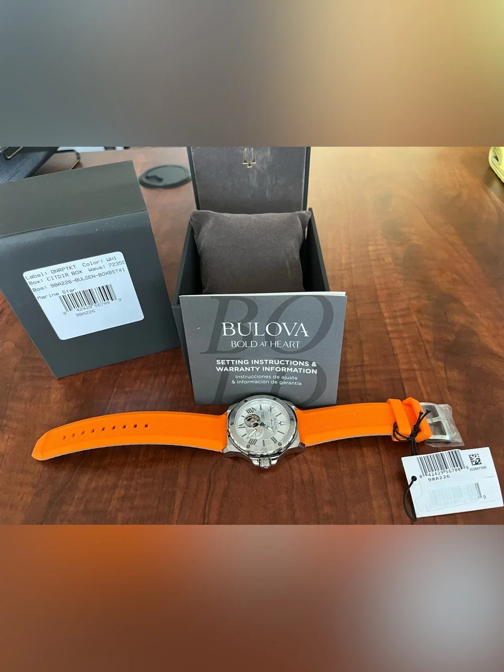 Bulova Marine Star 98A226 Automatic Men’s Watch 45mm Orange Rubber Strap NWT ⚓️